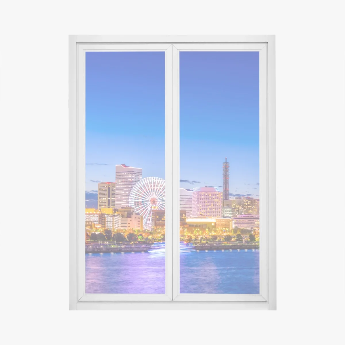 Adesivo per finestra panorama notturno di Yokohama al crepuscolo • Wallissimo® Adesivo per finestra panorama notturno di Yokohama al crepuscolo • Wallissimo®