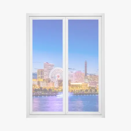 Adesivo per finestra panorama notturno di Yokohama al crepuscolo • Wallissimo®