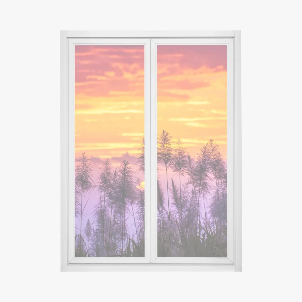 Adesivo per finestra tramonto dorato tra le canne • Wallissimo® Adesivo per finestra tramonto dorato tra le canne • Wallissimo®