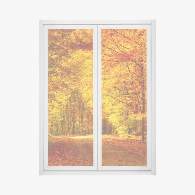 Adesivo per finestra sentiero d'autunno nel bosco dorato