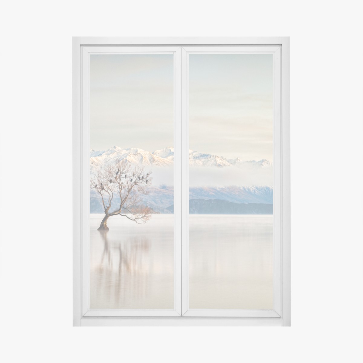 Adesivo per finestra silenzio invernale sul lago Wanaka • Wallissimo®