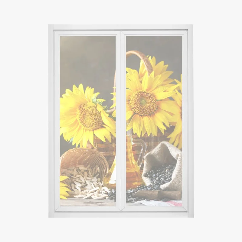 Adesivo per finestra composizione rustica di girasoli e semi