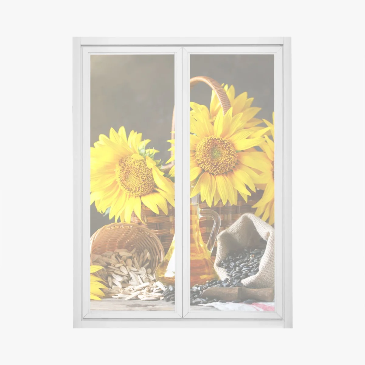 Adesivo per finestra composizione rustica di girasoli e semi • Wallissimo® Adesivo per finestra composizione rustica di girasoli e semi • Wallissimo®