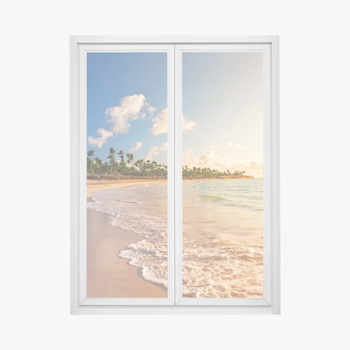 Adesivo per finestra tramonto tropicale sulla spiaggia • Wallissimo® Adesivo per finestra tramonto tropicale sulla spiaggia • Wallissimo®