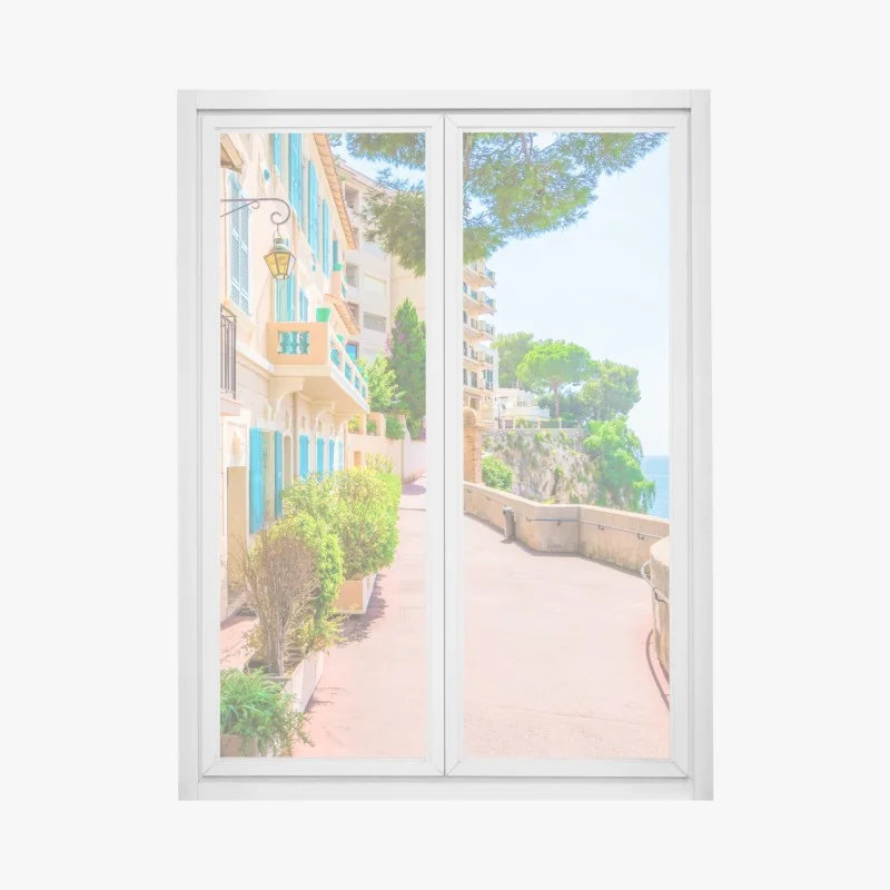 Adesivo per finestra passeggiata sul lungomare soleggiato