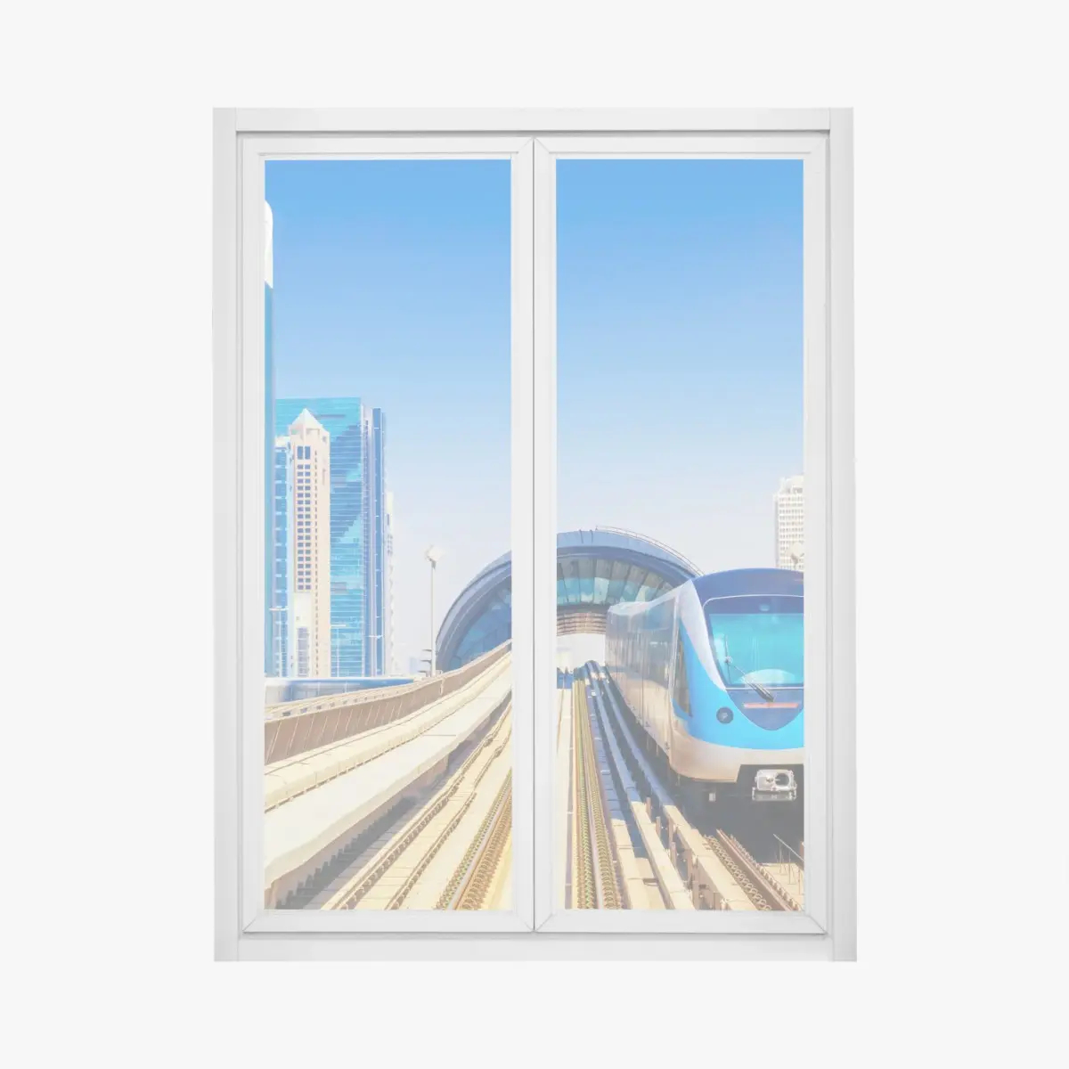 Adesivo per finestra metropolitana futuristica tra i grattacieli • Wallissimo®