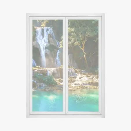 Adesivo per finestra oasi di cascata nella foresta tropicale • Wallissimo®