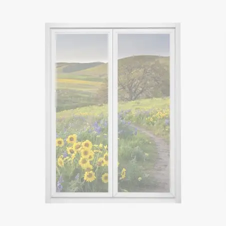 Adesivo per finestra sentiero tra i fiori selvatici sulle colline • Wallissimo®