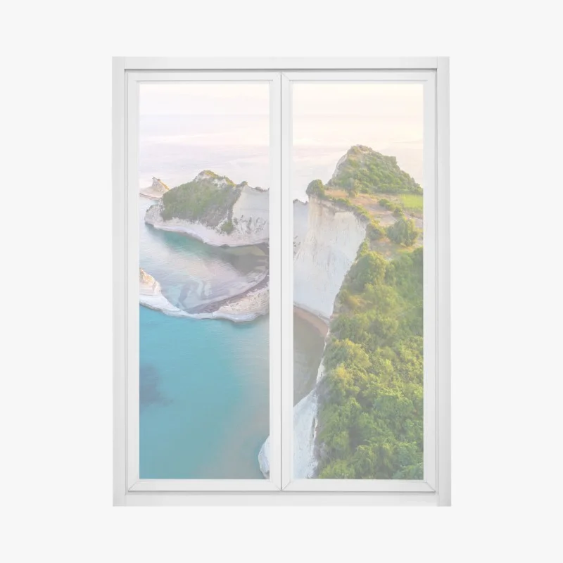 Adesivo per finestra scogliera bianca e mare turchese