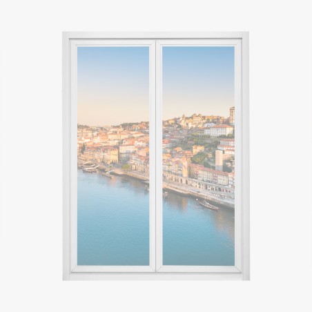 Adesivo per finestra panorama di Porto al tramonto • Wallissimo®
