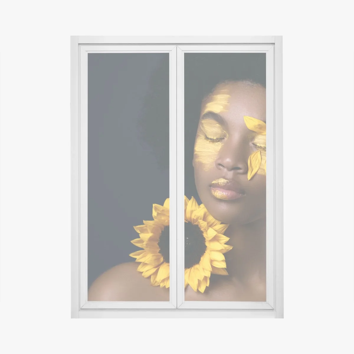 Adesivo per finestra ritratto solare: bellezza afro con girasole • Wallissimo® Adesivo per finestra ritratto solare: bellezza afro con girasole • Wallissimo®