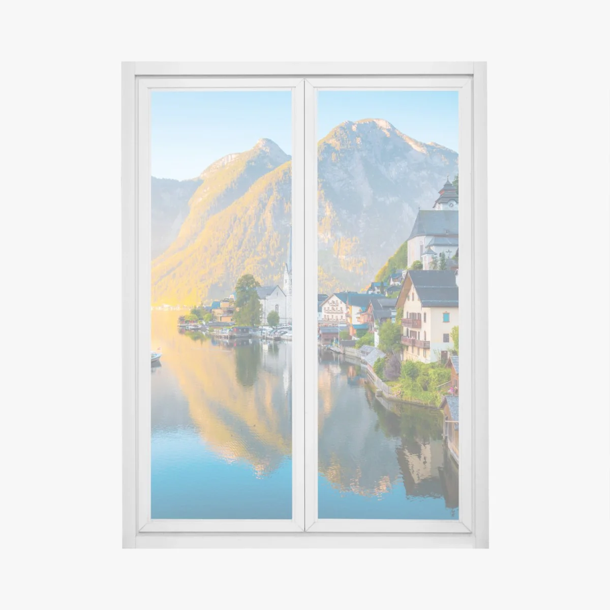 Adesivo per finestra panorama di Hallstatt all'alba • Wallissimo® Adesivo per finestra panorama di Hallstatt all'alba • Wallissimo®