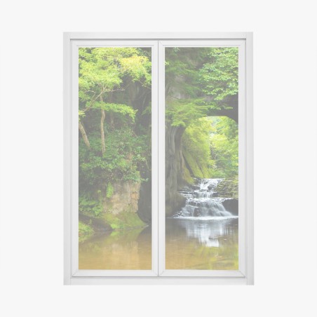 Adesivo per finestra arco naturale con cascata nella foresta • Wallissimo®