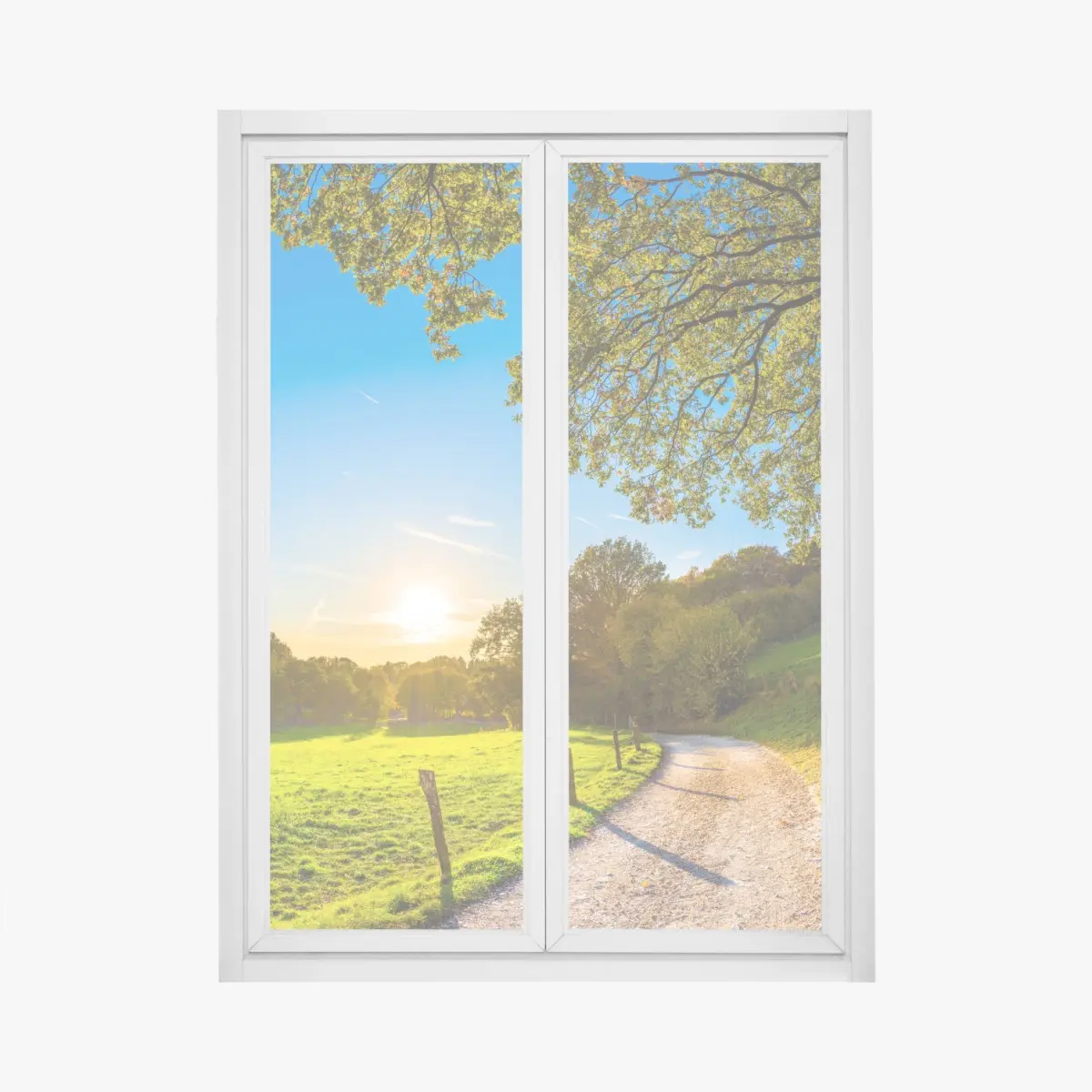 Adesivo per finestra sentiero dorato nella valle al tramonto • Wallissimo®