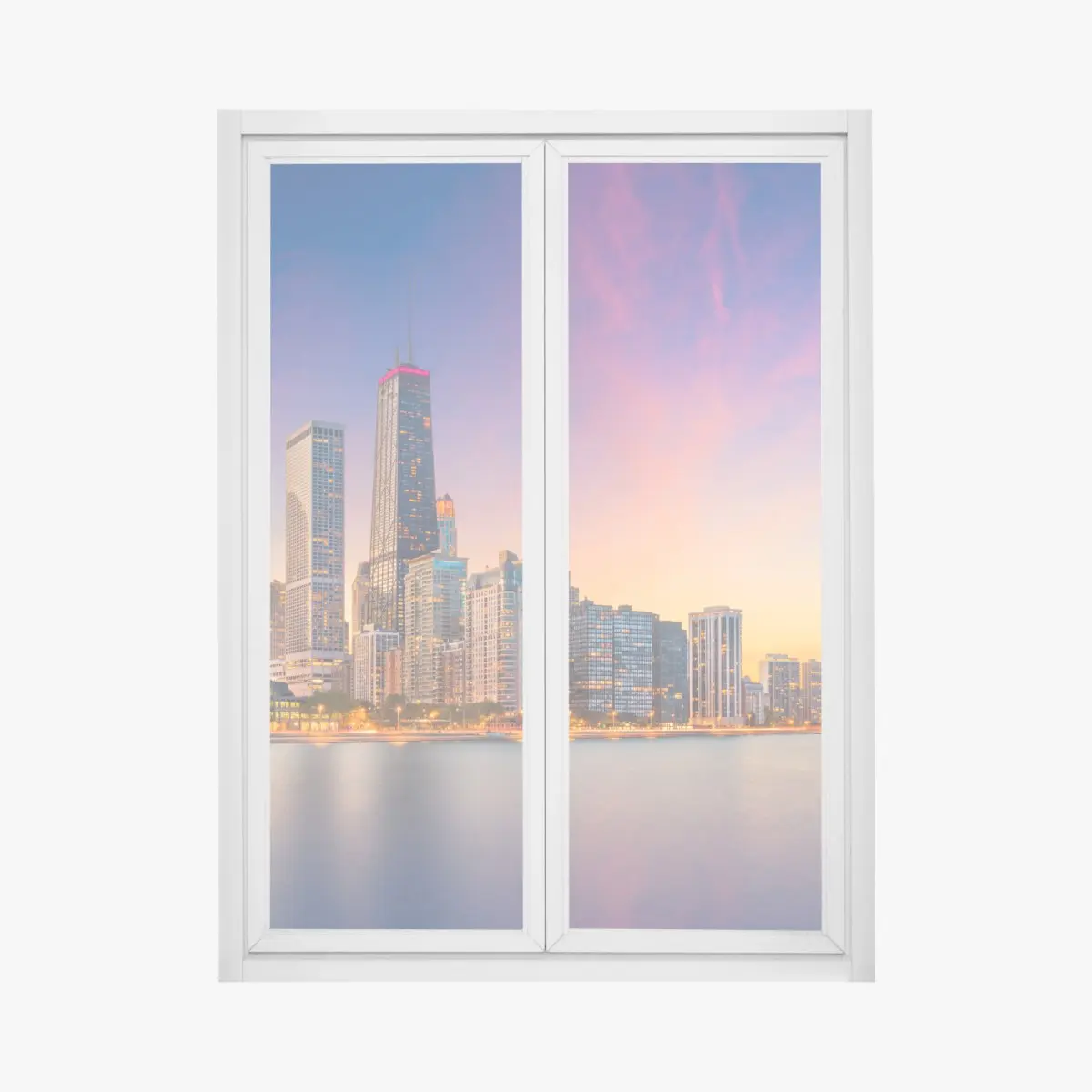 Adesivo per finestra skyline serale di Chicago sul lago Michigan • Wallissimo®