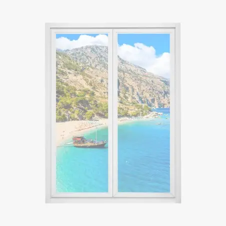 Adesivo per finestra vista panoramica della baia di Apella, Karpathos • Wallissimo®