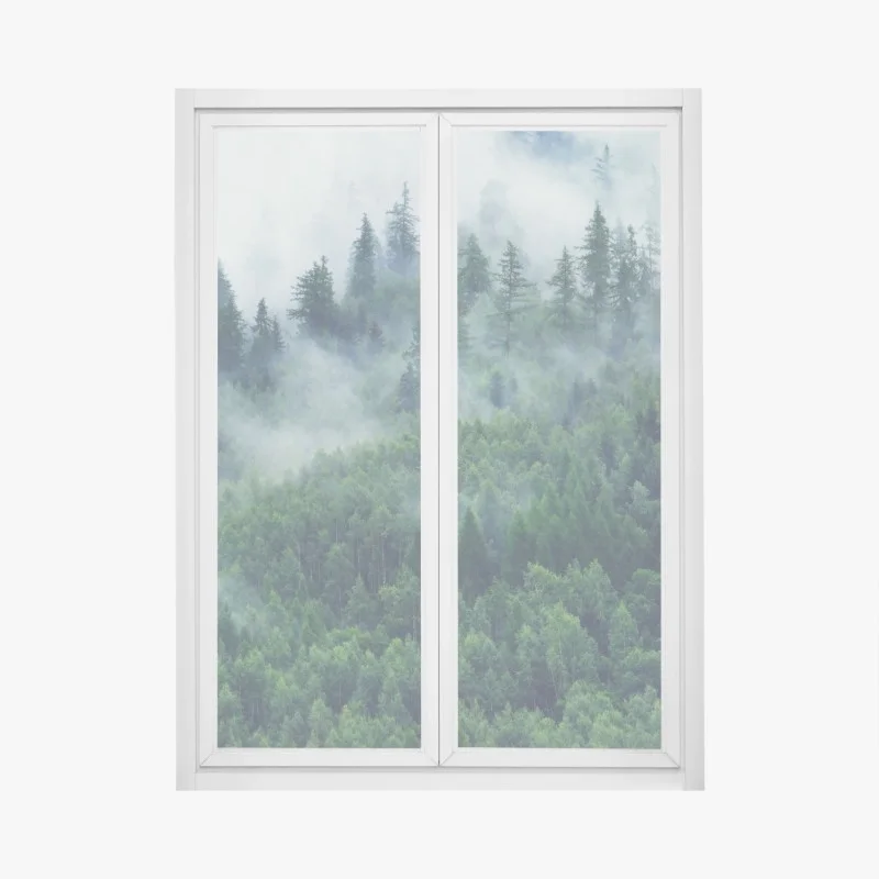 Adesivo per finestra foresta avvolta dalla nebbia