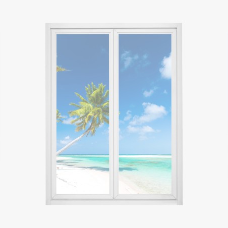 Adesivo per finestra paradiso tropicale spiaggia di palme e mare turchese • Wallissimo®