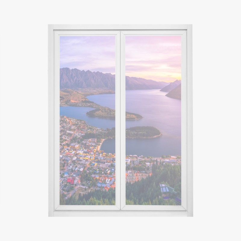 Adesivo per finestra tramonto sopra Queenstown e lago Wakatipu