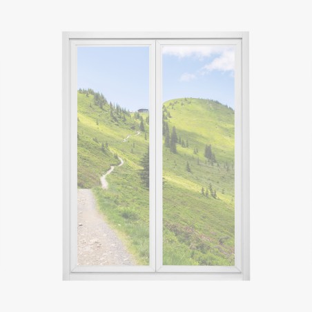 Adesivo per finestra sentiero tra colline verdi e cielo azzurro • Wallissimo®
