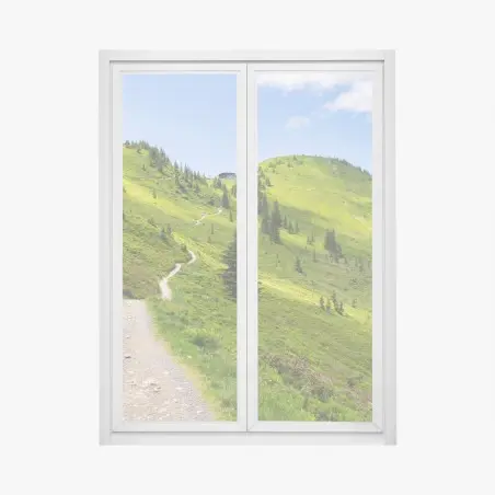 Adesivo per finestra sentiero tra colline verdi e cielo azzurro • Wallissimo®