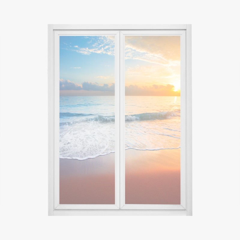 Adesivo per finestra tramonto dorato sul mare