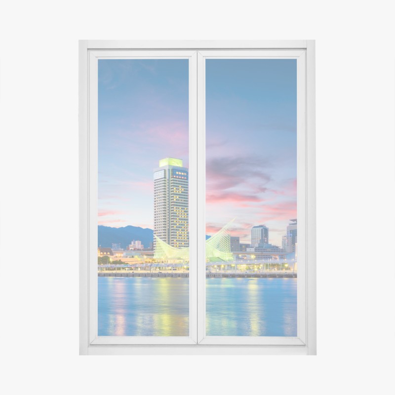 Adesivo per finestra tramonto sul porto di Kobe