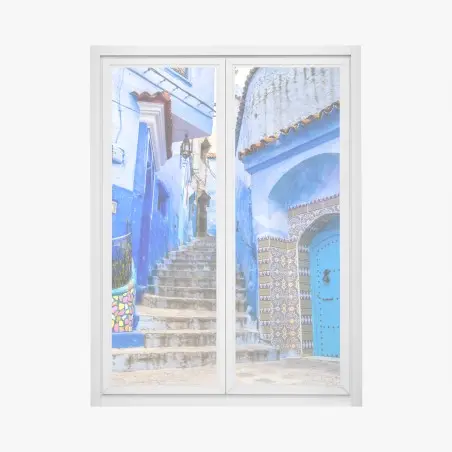 Adesivo per finestra vicoli azzurri di Chefchaouen • Wallissimo®