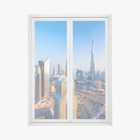 Adesivo per finestra panorama urbano di Dubai al tramonto • Wallissimo®