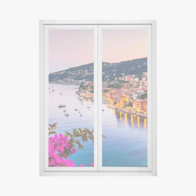 Adesivo per finestra tramonto a Villefranche-sur-Mer, Costa Azzurra: scorcio sul porto