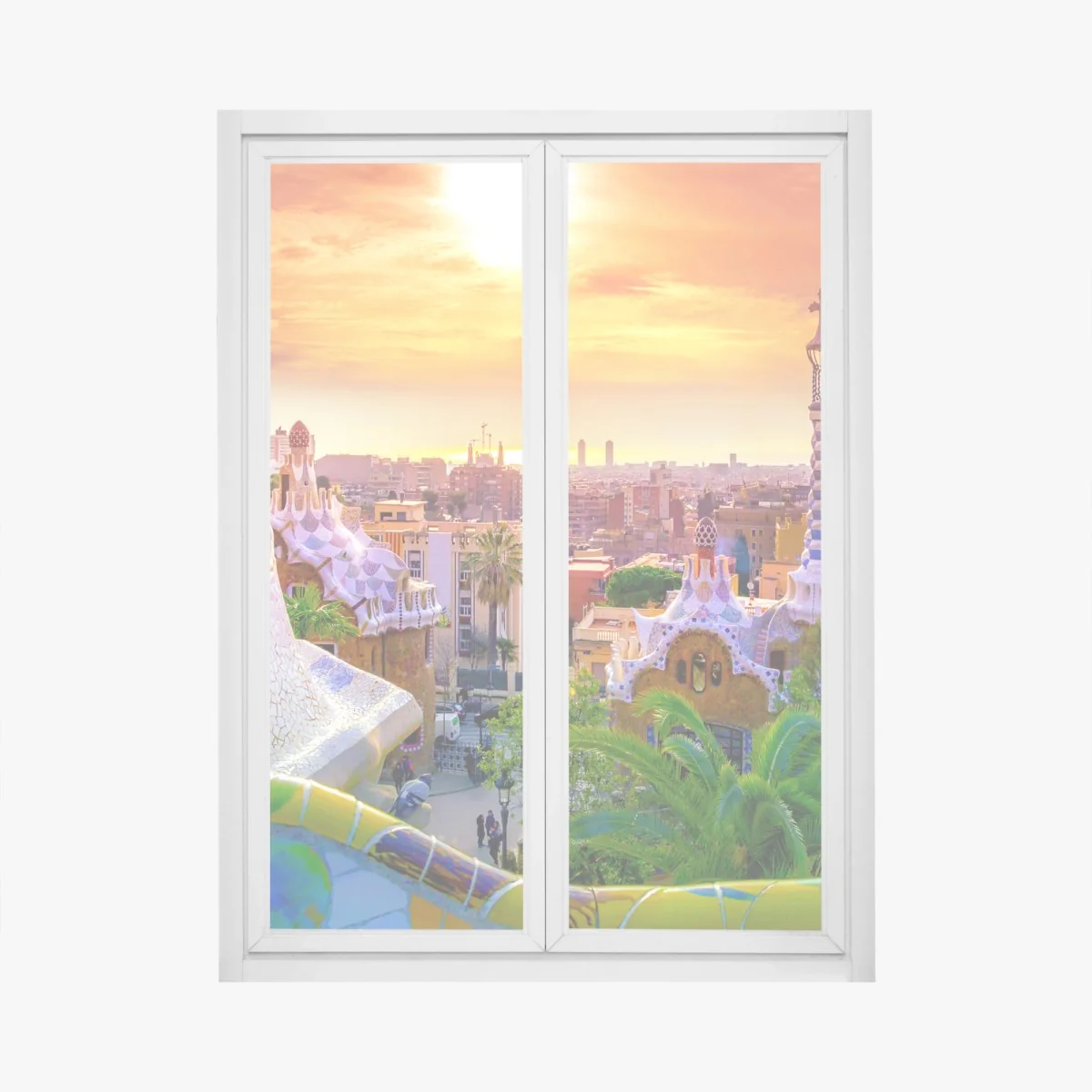 Adesivo per finestra tramonto a Parc Güell, Barcellona • Wallissimo® Adesivo per finestra tramonto a Parc Güell, Barcellona • Wallissimo®