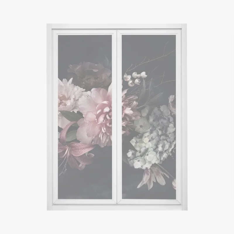 Adesivo per finestra composizione floreale barocca su sfondo scuro