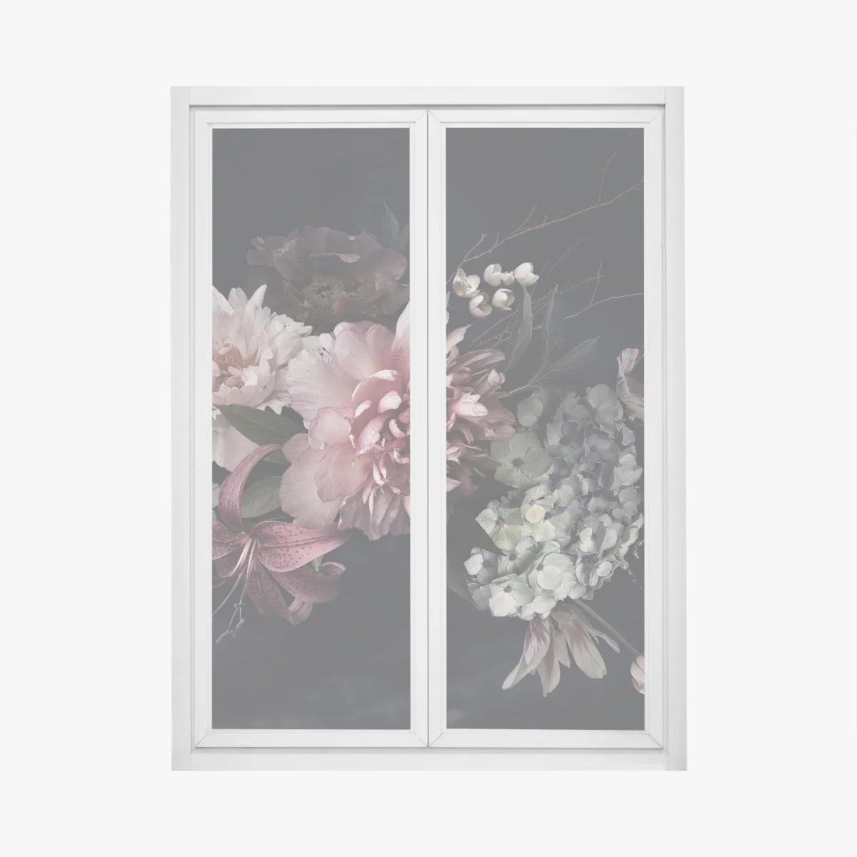 Adesivo per finestra composizione floreale barocca su sfondo scuro • Wallissimo® Adesivo per finestra composizione floreale barocca su sfondo scuro • Wallissimo®