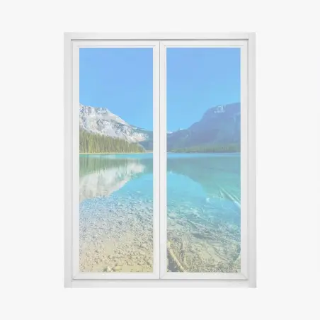 Adesivo per finestra lago alpino cristallino con montagne e riflessi • Wallissimo®