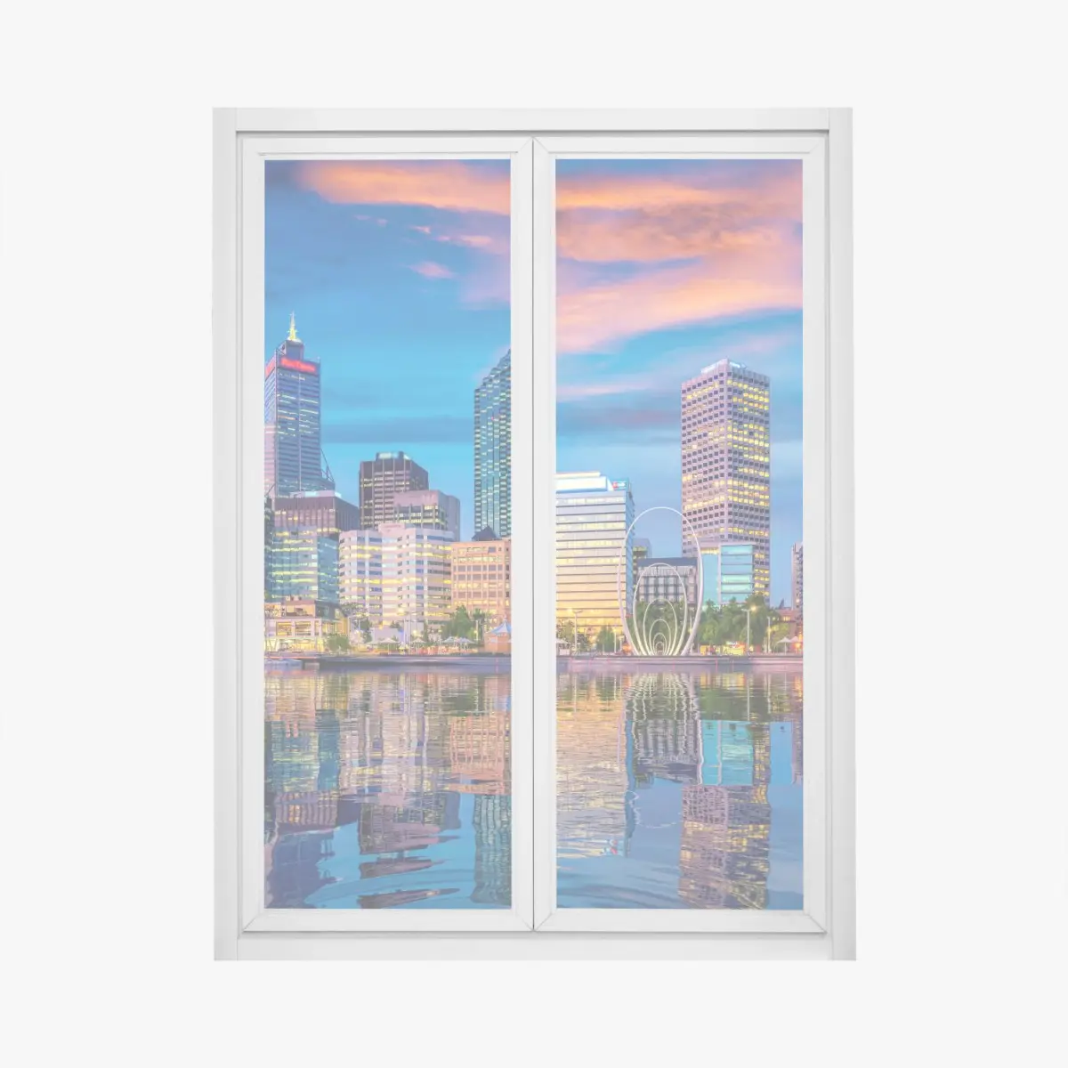 Adesivo per finestra tramonto su Perth: skyline riflesso sul fiume • Wallissimo®