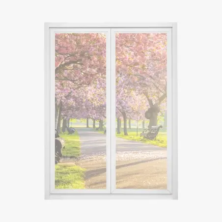 Adesivo per finestra viale di ciliegi in fiore al tramonto • Wallissimo®