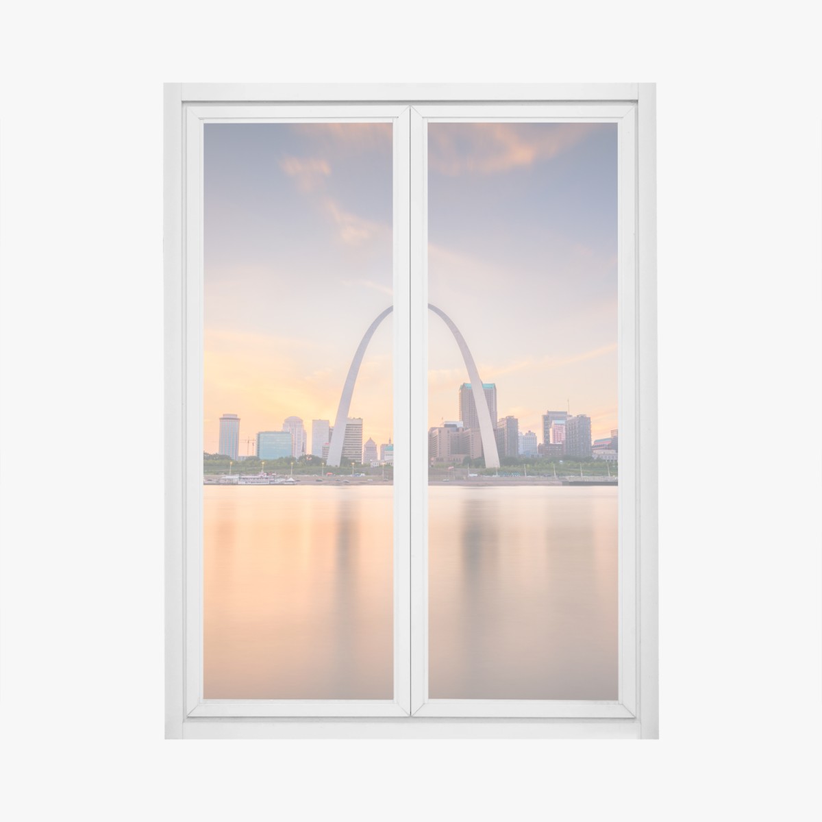 Adesivo per finestra tramonto sullo skyline di St. Louis con Gateway Arch • Wallissimo®