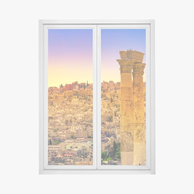 Adesivo per finestra panorama storico di Amman al tramonto