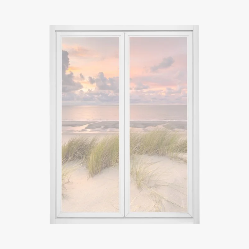 Adesivo per finestra tramonto sulle dune al mare