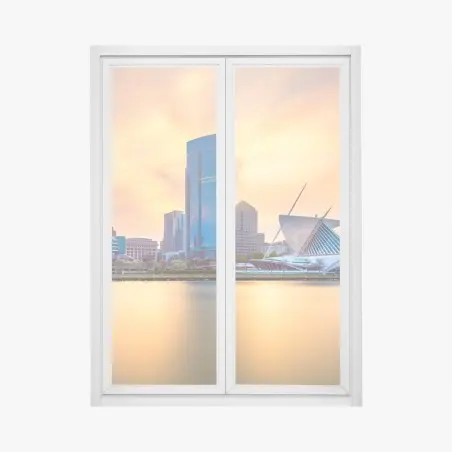 Adesivo per finestra tramonto dorato su Milwaukee, skyline sul Lago Michigan • Wallissimo®
