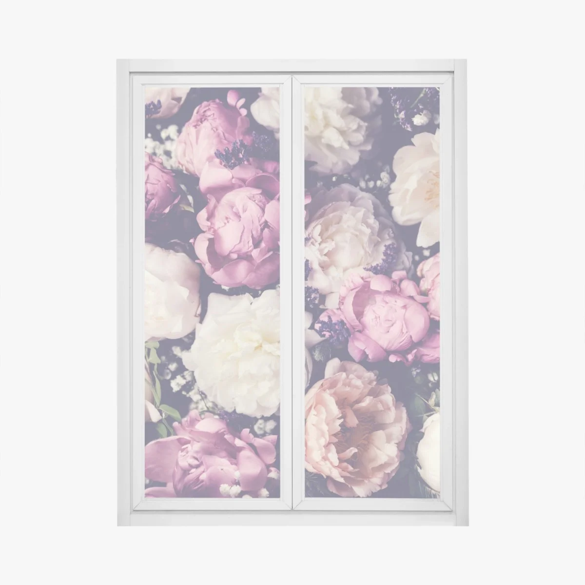 Adesivo per finestra composizione romantica di peonie rosa e crema • Wallissimo® Adesivo per finestra composizione romantica di peonie rosa e crema • Wallissimo®