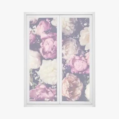 Adesivo per finestra composizione romantica di peonie rosa e crema • Wallissimo®
