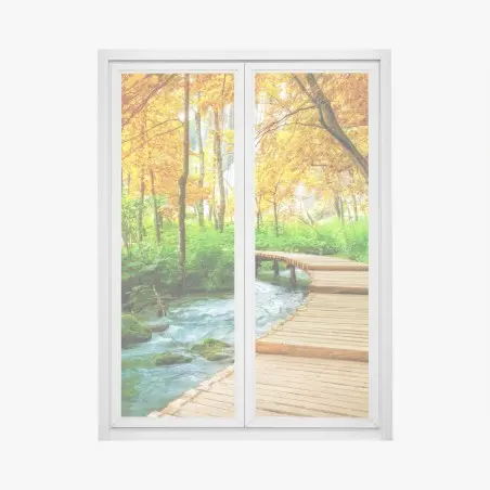 Adesivo per finestra passerella autunnale nel Parco Nazionale dei Laghi di Plitvice • Wallissimo®