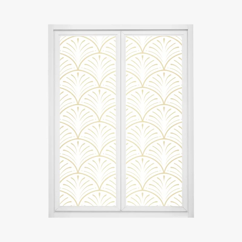 Adesivo per finestra motivo art déco dorato su sfondo bianco