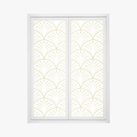 Adesivo per finestra motivo art déco dorato su sfondo bianco • Wallissimo®