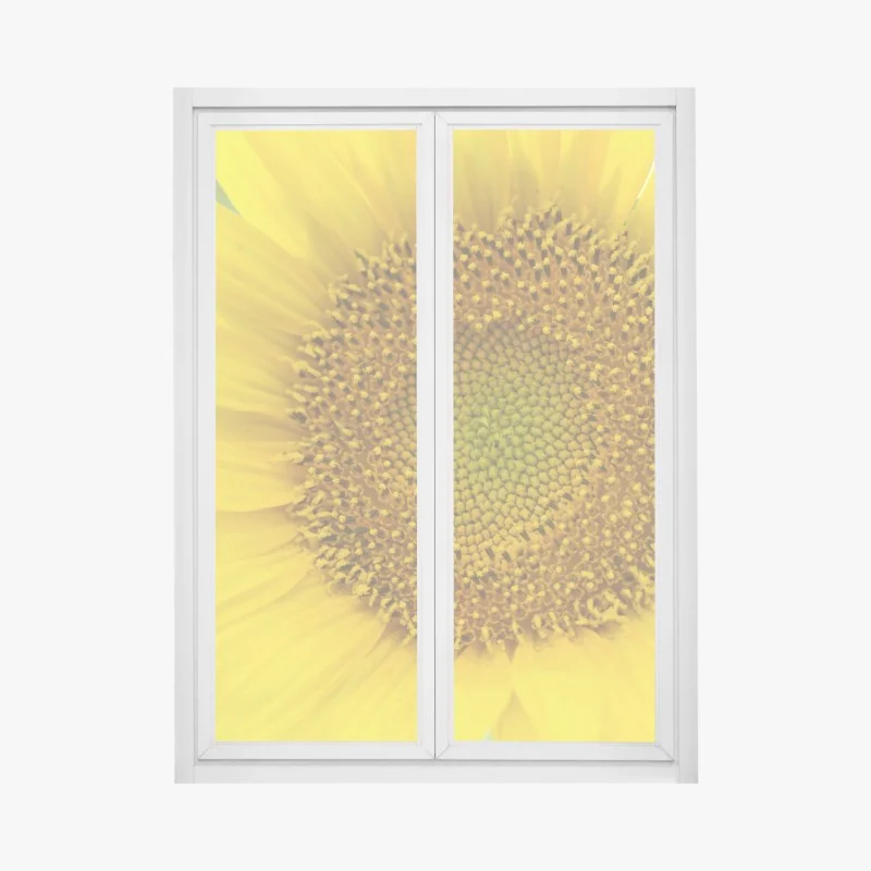 Adesivo per finestra girasole luminoso su sfondo sfocato