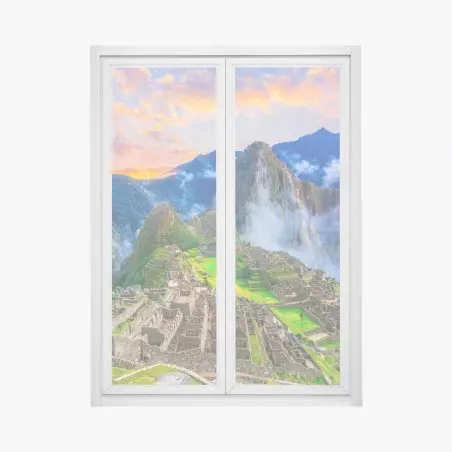 Adesivo per finestra murale panoramico Machu Picchu al tramonto • Wallissimo®