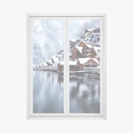 Adesivo per finestra paesaggio da sogno di Hallstatt • Wallissimo®