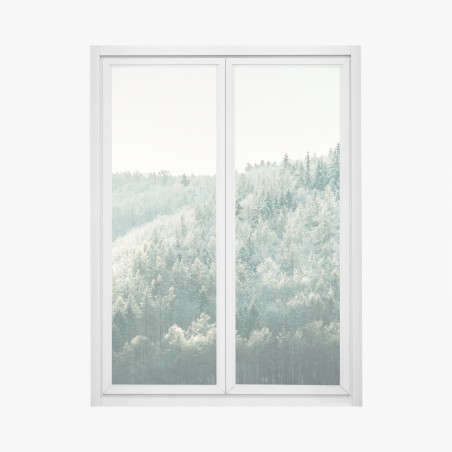 Adesivo per finestra silenzio luminoso della foresta innevata • Wallissimo®