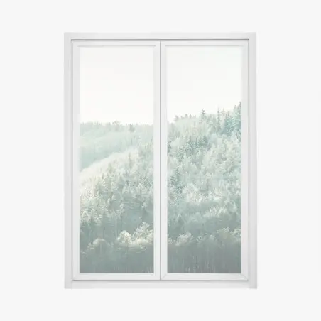 Adesivo per finestra silenzio luminoso della foresta innevata • Wallissimo®